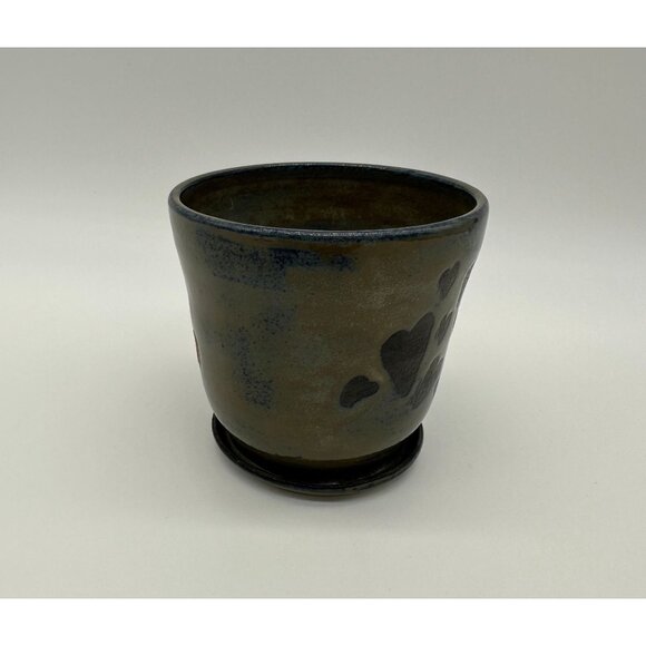 Handmade Art Pottery Mug Black Hearts Gray Cup Signed KLA Footed Love Valentines - Picture 3 of 10